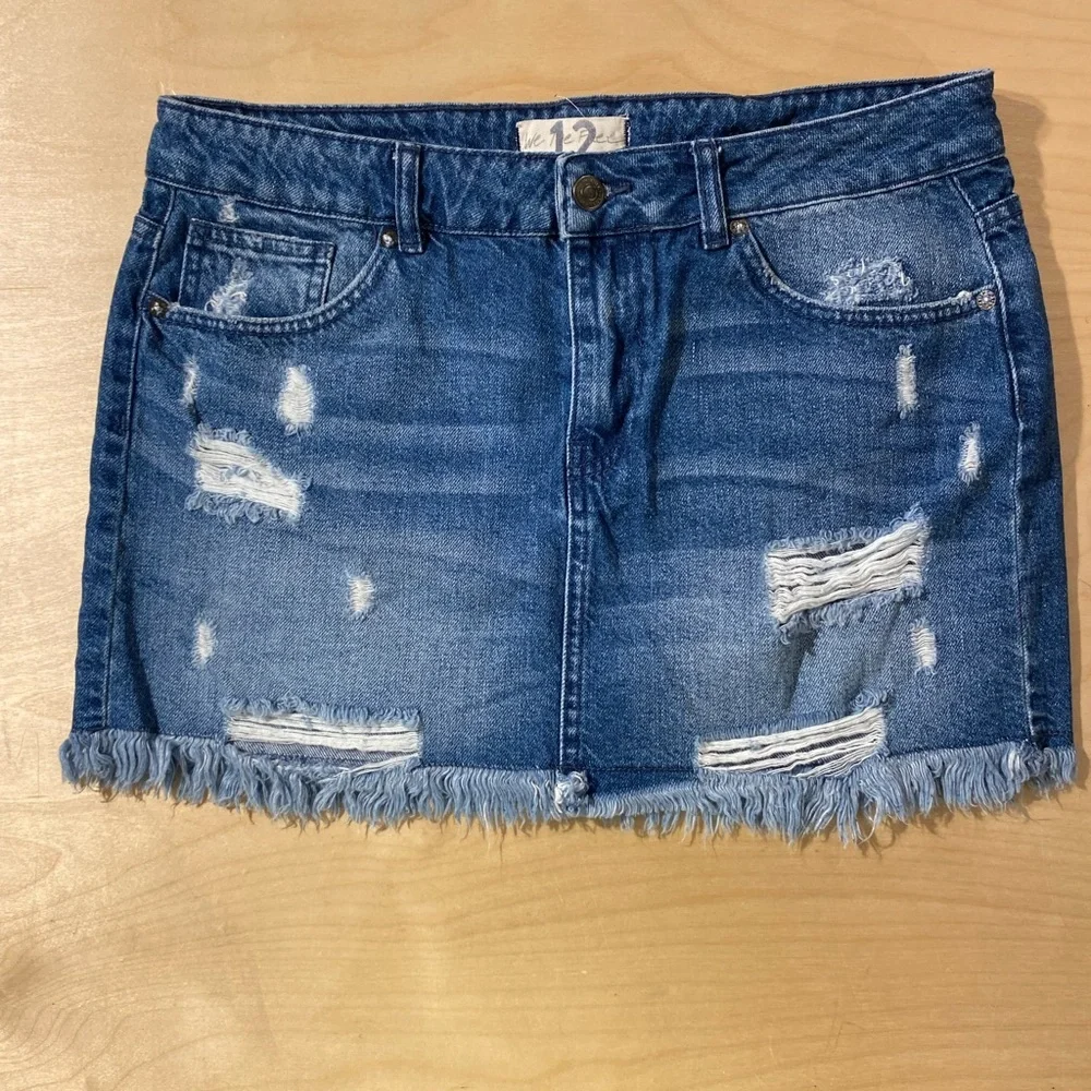 We the Free Distressed Denim Mini Skirt 12 (E)